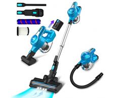 INSE Aspirapolvere Senza Fili, 25kPa 265W Aspirapolvere Senza Sacco, 10 in 1 Scopa Elettrica Senza Fili Potente, Autonomia 45 Minuti, Fari a LED, Per Peli Animali/Tappeti Aspirapolvere, Blu