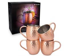 Navaris 4x Boccale per Moscow Mule in rame - Set 4 bicchieri da 500ml in acciaio rivestito in rame con ampia impugnatura per cocktail birra drink