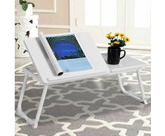 BAKAJI Tavolino Vassoio da Letto Divano per Notebook PC Laptop Pieghevole Leggio 65x30cm, Tavolino Colazione da Letto (Bianco White)