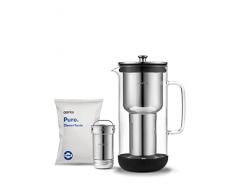 Aarke Purifier, Caraffa Filtrante Brevettata in Vetro e Acciaio Inox, 2.4L, Sacchetto di ricarica del filtro per Aarke Pure