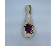 Amarcord Poggiamestolo Appoggia Cucchiaio in Ceramica Dipinto a Mano con Disegno Farfalla Viola