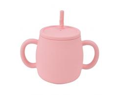 Tazza per bere in silicone da 280 ml Tazza in silicone Tazza per lapprendimento del bambino con coperchio in paglia per neonati e neonati(rosa)