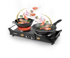 Duronic HP2 BK Fornello elettrico 2500W | 2 Piastre elettriche in ghisa con manici per il trasporto e Temperatura regolabile | Piano cottura 2 fuochi ideale per campeggio esterno o interni | Nero