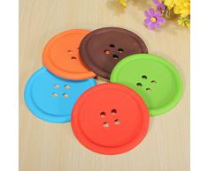 WINOMO 5 colori tondo a forma di bottone antiscivolo isolati in Silicone portabicchieri Mats sottobicchieri (rosso, arancio, blu, verde e caffè)