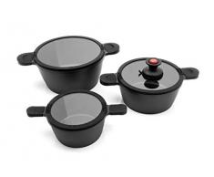 Karcher Toni - Set di pentole in alluminio pressofuso - pentole a induzione con coperchio in vetro e pratico manico a ventosa - 7 pezzi