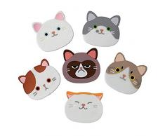 Lezed Sottobicchiere in Silicone per Gatti Carino Sottobicchieri del Silicone del Gatto Antiscivolo Cat Cup Silicone Tazza Coaster Tappetino di Gomma, per Tazze da tè, Bicchieri di Vino Set di 6