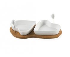 BRANDANI STORE UFFICIALE ANTIPASTIERA DUE CUORI BIANCA PORCELLANA CON SUPPORTO BAMBOO 55321