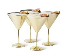 4 Bicchieri da Cocktail Martini Oro Lunghi - Calice Infrangibile in Acciaio Inossidabile - 20 x 14 cm, 460 ml