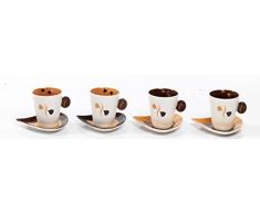 Set 4 Tazze + 4 piattini da Cappuccino, tè, Tisana, caffè Lungo, Design Moderno in Porcellana Collezione Mandorle PB14451