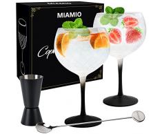 MIAMIO - 2 bicchieri da gin da 650 ml/set di 2 bicchieri da gin - Bicchieri da gin e tonica di alta qualità ideali per gin e cocktail - Set regalo comprensivo di misurino e cucchiaio per mescolare.
