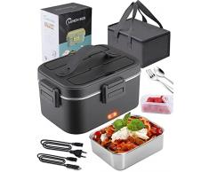 Kimfead Scaldavivande Elettrico Portatile 75W 1,8L Acciaio Inox Rimovibile PortaPranzo Termico Elettrico 12V/24V/220V, Lunch Box Elettrico Auto/Camion/Ufficio, Borse(Nero)