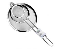 ipow set di 3 Pezzi Setaccio a maglia fine Colino/Filtro/Scolapasta in acciaio inox con maniglia da cucina per pasta/riso/verdura, 7 cm, 12 cm e 18 cm