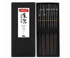 AOOSY Bacchette Giapponesi, Legno 5 Paia Bacchette Cinesi riutilizzabili in lavastoviglie Bacchette in Legno 9.06 Pollici Set con Scatola Nera Fatta a Mano per Sushi Noodles