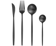 Bestdin - Set di posate per 6 persone, 24 pezzi in acciaio inox, con coltelli, forchette, cucchiai, lavabili in lavastoviglie, colore nero opaco