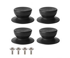 Quesuc Manopole coperchio pentola confezione da 4, manopole di ricambio coperchio pentole da cucina universale Casseruola Coperchio bollitore Coperchio pentola in vetro Maniglie di tenuta-Nero
