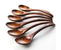 Cucchiaio Legno Set Di 6 Cucchiai Da Zuppa in Naturale Stile Giapponese, Utensile da Cucina per Caffè, Miele Manico Corto Bambini Riso Dessert Cucchiaio da Cucina per la Cena Set di stoviglie
