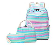 Zebroau, zaino per ragazze con astuccio portapranzo, set di borse per la scuola per bambini, set di 3 pezzi, per studenti, scuola, libri, zaino leggero, per bambini, ragazzi e adolescenti regali