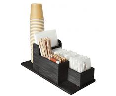 FMC SOLUTIONS Porta Accessori da caffè e Cialde in bambù x Zucchero in Bustine, The, Palette, Tisane, Bicchierini e Tovagliolini Bar di Carta - Organizer da Tavolo per Casa e Ufficio