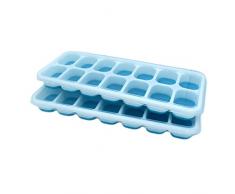 Stampi per Cubetti di Ghiaccio in Silicone con Coperchio - Set da 2, Senza BPA, Facili da Sganciare per Congelatore, Perfetti per Whisky, Cocktail e Bevande Estive Fresche,Blu