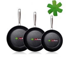 WECOOK EcoChef Titanio Set di 3 padelle 20-24-28 cm alluminio forgiato, induzione, 5 strati antiaderenti senza PFOA, lavabile in lavastoviglie, adatto per tutte le cucine, vetroceramica, a gas