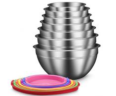 Daiweier Aggiornato Ciotola in Acciaio Inox Set di 7,Ciotole di Frutta Tazze di Miscelazione con Coperchi, Colorato Impilabile per La Conservazione Minima, Utensili da Cucina Essenziali