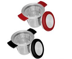 Infusore per tè in acciaio inossidabile 18/8 con grande capacità e dimensioni perfette con due manici, ripiano in Sourceton filtro in rete per teiera, tazze, tazze da tè, confezione da 2 set