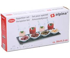 wohnen-freizeit - Set per antipasti con Piatto in Ardesia, Ciotole in Ceramica e Bicchieri in Vetro con Cucchiaio, Ciotole Rotonde