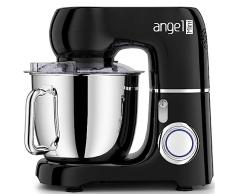 Mini Angel Impastatrice Planetaria 1300W 5 Litri, Mini angel 10+1 Velocità Robot da Cucina con Ciotola in Acciaio Inossidabile, Frusta a Filo, Frusta K e Gancio in Alluminio per Pizza e Pane (Nero)