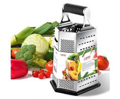 THETIS Homes Grattugia 6 Lati Affettaverdure 23 cm in Acciaio Inox con Manico in Gomma, Fondo in Gomma Antiscivolo per Verdure, Formaggio, Zenzero
