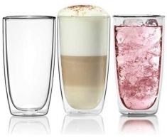 Dimono Bicchiere a Doppia Parete di Vetro per Bere 450ml di Vetro per Acqua a Doppia Parete Latte Macchiato Long Drink (1 Pezzo)