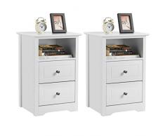 Yaheetech Set 2 Comodini Bianchi Camera da Letto Comodino con 2 Cassetti Tavolino da Notte Moderno Organizzatore Portaoggetti Tavolino Lato da Divano 40 x 35 x 60 cm