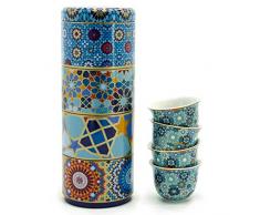 Set Regalo 2 in 1 scatole in Metallo con 4x60 ml Porcellana tazzine da caffè tazzine da Espresso tazzine da Moca, Design mediterraneo dell’Oriente, caffè Cucina stoviglie