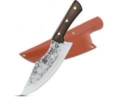 WILDMOK Coltello da macellaio forgiato a mano Coltello da cuoco per carne e verdure in acciaio ad alto tenore di carbonio da 19,5 cm Coltello da cuoco completo per cucina, campeggio e barbecue