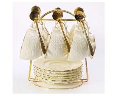 Set Tazzine Espresso Britannico Afternoon Tea Bone China Tazza e piattino tazza di tè Set europea domestico nero retrò rilievo in ceramica Tazza e piattino di 6 pezzi Tazze da tè ( Color : Beige )