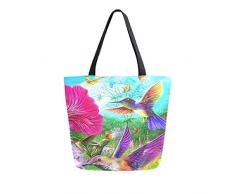 Mnsruu - Borsa a secchiello riutilizzabile per la cucina, motivo: colibrì floreale