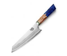 MITSUMOTO SAKARI 21 CM Coltelli da Cucina Professionali, Coltello da Cuoco in Acciaio Damasco a 7 Strati, Coltello Giapponese Kiritsuke Forgiato a Mano (Manico blu Melograno e Confezione Regalo)