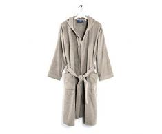 CALEFFI - Accappatoio per Adulti, Donna / Uomo / Unisex con Cappuccio, in Spugna 100% Morbido Cotone Idrofilo 450gsm, Lavabile in Lavatrice 40° + Asciugatrice, Taglia L Colore PERLA