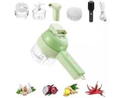 Ycchoo Affettatrice elettrica per Verdure 4 in 1, Set di tagliaverdure Elettrico Portatile Mini affettatrice elettrica e Tritatutto, Adatto per Aglio, Peperoncino, Cipolla, sedano, Carne