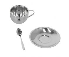 Set tazzine caffè in acciaio inox, tazzine espresso, tazzine moka Tazzine caffè a doppia parete Tazzine espresso in acciaio inox con piattino ideali per cappuccino latte latte(180ML)