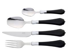 Bitossi Home Set Posate Tavola 24 Pezzi (6 Cucchiai, 6 Forchette, 6 Coltelli, 6 Cucchiaini), Linea New Romantic, Nero