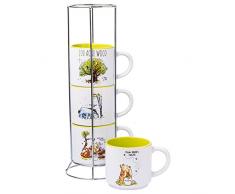 Silver Buffalo Winnie the Pooh - Set di 4 tazze in ceramica con destinazione in legno, 283,5 g