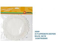 Confezione di 24 centrini in plastica traforata e decorata, ideali come eleganti sottopiatti o sottotorta. Diametro 24cm