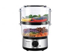 Beper Vaporiera Multicottura da 5 L, Salavaspazio, Timer da 60 Minuti, Potenza 400-500 W Argento/Nero, Bianco