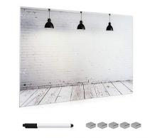 Navaris Lavagna Magnetica in Vetro scrivibile - 90x60cm 5X magneti 1x Pennarello Set Fissaggio - Bacheca Memoboard Decorativa - Design Wall Industrial