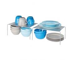 mDesign Set da 2 Mensole porta piatti impilabili per la cucina – Ripiano angolare antiscivolo in metallo – Grande scolapiatti da appoggio per tazzine e utensili – argento