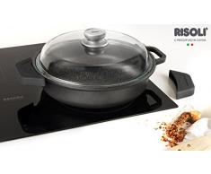 Tegame con coperchio del 28 con presine in silicone termoisolanti Grantio Premium Induction Hard Stone