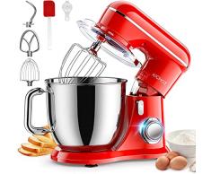 KICHOT Impastatrice Planetaria, 4,5 Litri 1300W 10 Velocità Robot da Cucina Elettrico con Gancio per Impastare, Frusta Piatta, Frusta a Filo e Paraspruzzi (Rosso)