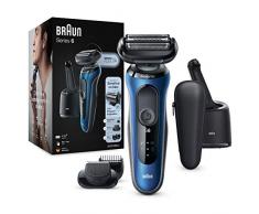 Braun Series 6, Rasoio Elettrico Barba, Rifinitore di precisione, Custodia da Viaggio, Rasatura Ottimale Ogni Giorno, Lame Flessibili, Uso a Secco o Sotto Acqua, Idea Regalo, 60-B7500cc Blue