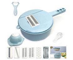 12 in 1 Mandolina Affettatrice di verdure, Tagliaverdure Mandolina, Mandolina per Verdure, Affetta Verdure, affettatrice per cetrioli per verdure frutta aglio, per Affettare, Tagliare Verdure (Blu)