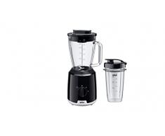 Braun PowerBlend 1 JB1051BK, Frullatore da Tavolo con Bicchiere Smoothie2Go, Frullatore con caraffa di Vetro Triangolare, 2 Velocità, Funzione Tritaghiaccio, 600W, Nero